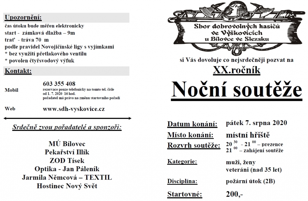 20. ročník Noční soutěže - 31. 7. 2020