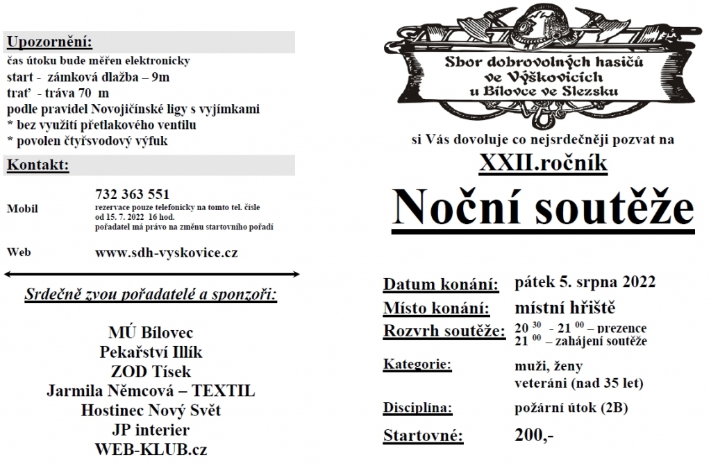 22. ročník Noční soutěže - 5. 8. 2022